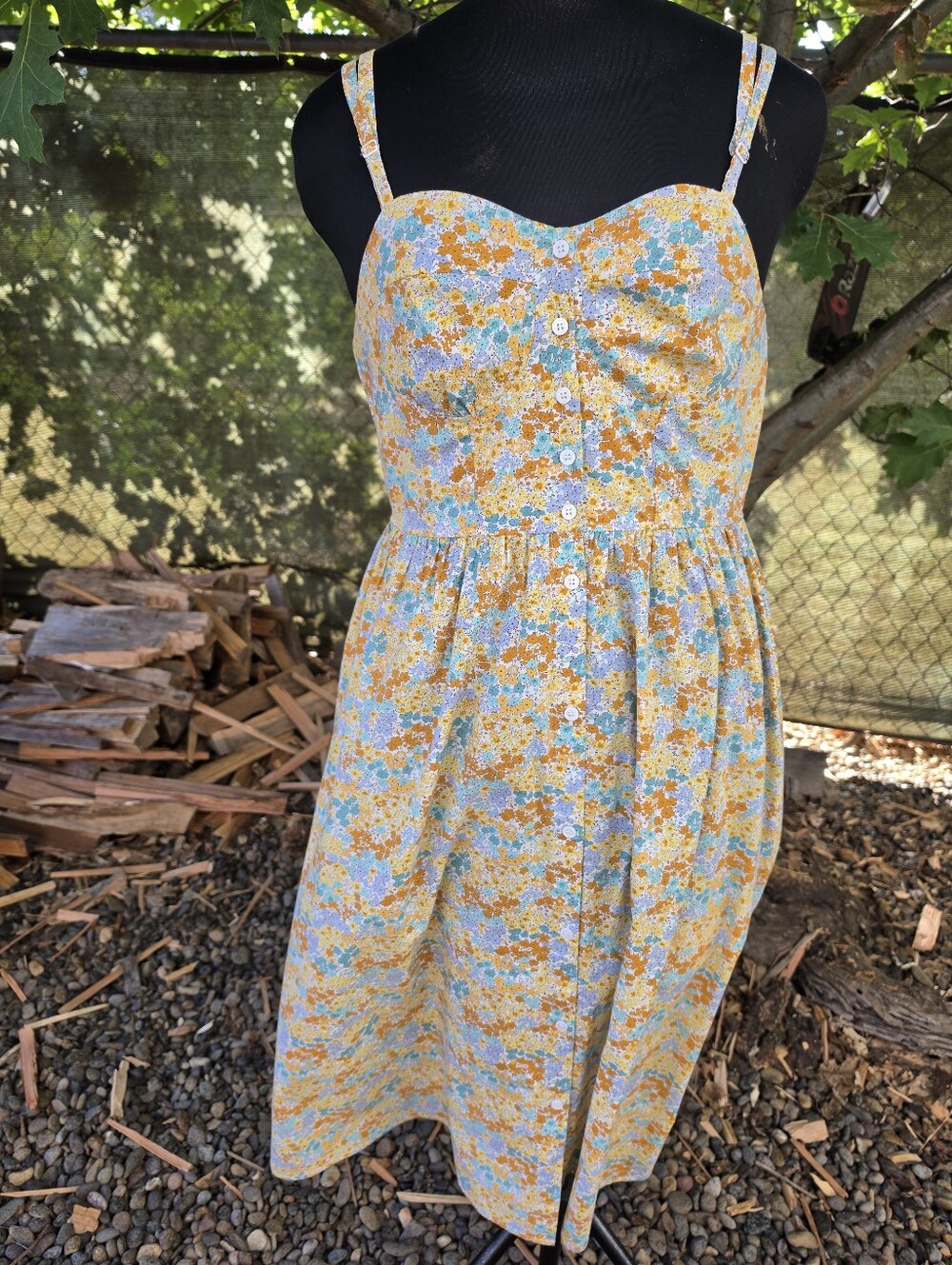 Sweetheart Button Front Floral Summer Maxi Dress Cottagecore Prairie Chic 70s